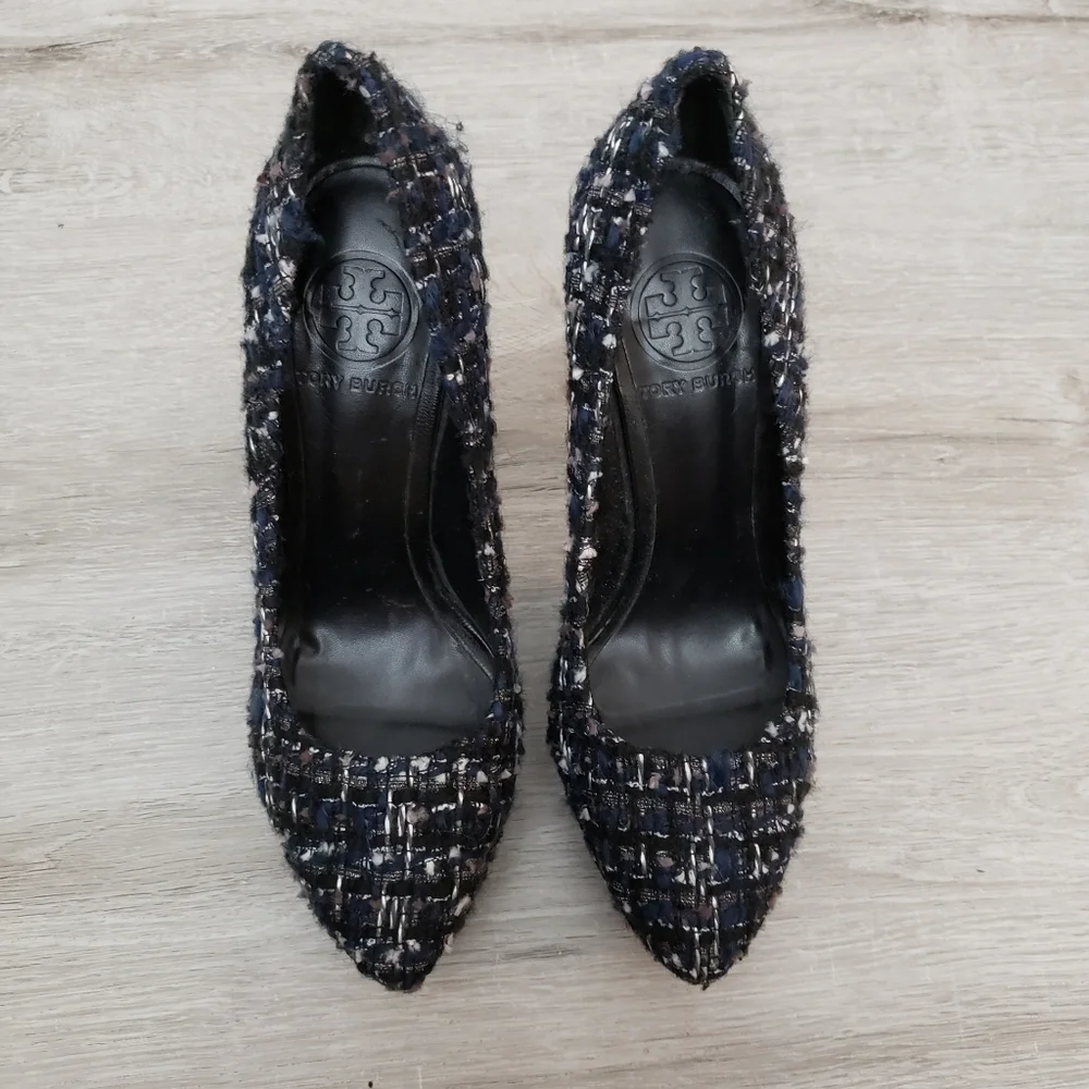 Tory Burch Size 6 Peggy Tweed and Suede High Heels Stilettos Pumps